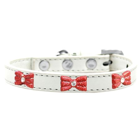 MIRAGE PET PRODUCTS Red Glitter Bow Widget Dog CollarWhite Size 14 631-10 WT14